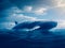Huge blue whale in the ocean above the water. AI generated.