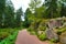 Huge boulders stones and path among pine trees, Park Mon Repos, Vyborg, Russia