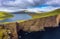 Huge cliff and lake Sorvagsvatn on island of Vagar, Faroe Islands, Denmark.
