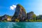 Huge cliff rocks in azure water, Railay beach, Ao Nang, Krabi, Thailand