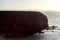 Huge coastal rock with small people silhouette