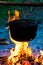 Huge copper cauldron with the tasty mulled wine cooked over the