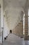 Huge covered walkway at San Lorenzo Certosa main cloister , Padula, Italy