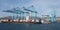 Huge cranes in port of european Algeciras city in Cadiz in Spain