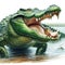 A huge crocodile basks in the sun. Generative AI