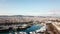 Huge cruise ship in the Bay.Stock. Top view of a huge city with a yacht port. A beautiful country to travel