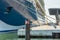 Huge cruise ship is being prepared at the port of Rostock for further travel