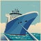 Huge Cruise ship at the pier retro poster