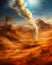 Huge dust cloud over the sandy desert landscape. Generative ai