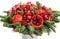 Huge edible fruit bouquet consisting of pomegranates, apples, grapes, rose flowers and fir twigs on white background