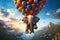 Huge Elephant floating or flying with air balloon with sky and clouds background