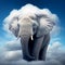 Huge elephant standing on a cloud in the blue sky, surreal creative animal concept, power and strength, AI