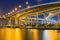 Huge elevated, main Bangkok Express way with river front, Night time