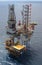 The huge Ensco 102 jackup drilling rig drills over Barracouta platform on Bass Strait Vic