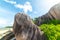 Huge granite boulders under a blue sky in Anse Source d\\\'Argent