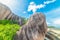 Huge granite boulders under a blue sky in Anse Source d\\\'Argent