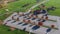 Huge grassy soccer fields near empty parking lots colorful fall foliage at community recreational center in Rochester, Upstate New