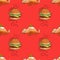 Huge hamburger and fat cat seamless pattern