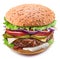 Huge hamburger. Perfect shot of burger`s layers. File contains clipping path