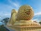 Huge Head golden sleeping Buddha with blue sky at Songkhla Thailand