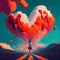 Huge heart in the sky, woman walking on a road, love and passion, self esteem and mental health care concept, positive thinking