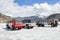 Huge ice explorer bus stop at he Athabasca glacier, Columbia Icefield, Jasper National Park, Canada