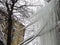 Huge icicles hanging on electrical wires