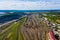 huge logistics station for making up trains, a view from a drone perspective. Transport hub in the city of Yekaterinburg