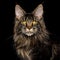 Huge Maine Coon Cat Isolated on Black Background