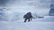 A huge mammoth is walking along a snow-covered glacier. Huge high glaciers in winter natural conditions. Arctic winter