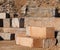 Huge marble quarry with blocks of red marble