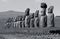 Huge Moai Statues at Ahu Tongariki Ceremonial Platform on Easter Island of Chile in Monochrome