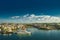 Huge motor boat in the port of Pointe-a-Pitre, with beautiful city on background Guadeloupe