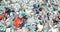 Huge mountain of garbage, unsorted garbage. Landfill. Garbage with plastic waste. Aerial view.