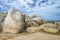 Huge orange bolders at Squeaky Beach in Wilsons Promontory, Victoria, Australia