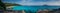 Huge Panorama of Perfect Tropical Island beach and rocks with tu