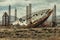 Huge parabolic Dish with Solar Panels. Abandoned construction for producing enegy. Used for production of methanol and coal. El