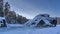 Huge picturesque boulders are covered with fresh snow.