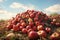 A huge pile of ripe apples in a landfill. The problem of overproduction