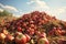 A huge pile of ripe apples in a landfill. The problem of overproduction