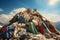 Huge piles of unnecessary clothes in the landfill. The problem of overproduction