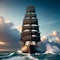 Huge pirate ship sails on sea. Generative Ai