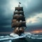 Huge pirate ship sails on sea. Generative Ai