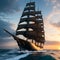 Huge pirate ship sails on sea. Generative Ai