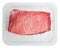 Huge red meat chunk in box isolated over white background