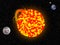 Huge red sun, earth, venus, mars and moon in space