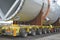 Huge refinery vessel is loaded onto a transporter multi wheeled vehicle at Barry Beach Marine Terminal-5