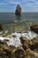 Huge rock at the cliff beach of Praia da Marinha, lovely hidden beach near Lagoa Algarve Portugal