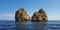 Huge rock at the cliff beach of Praia da Marinha, lovely hidden beach near Lagoa Algarve Portugal