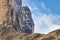 Huge rocky mountains known as Tre Cime in Italian alps